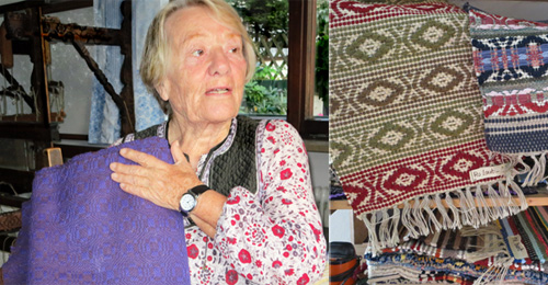Liesl in 2013 with her masterpiece weaving and the farmhouse baroque patterns.